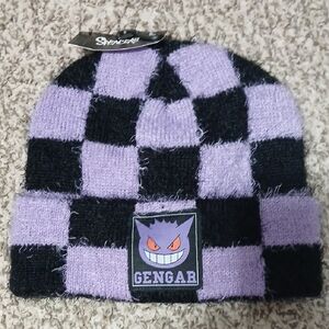 NWT Unisex Fuzzy Gengar Checkered Beanie Hat - Pokémon
